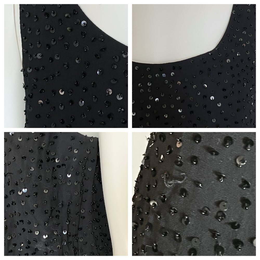 Vintage 90s Black 100% Silk Beaded Sequin Going Out Top S/M Whimisigoth Gothic - Picture 12 of 12